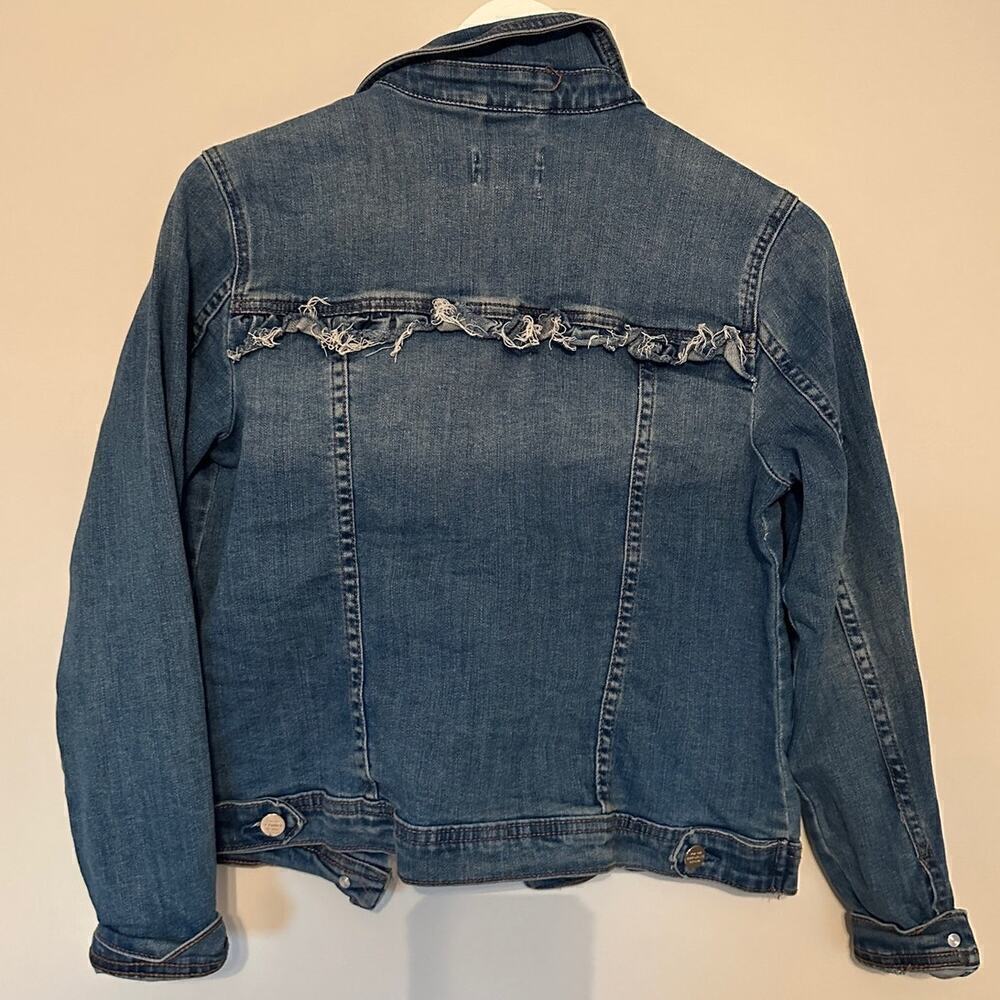 For The Republic Blue Medium Wash Frayed Button Front Denim Jacket Size XS - Picture 2 of 8